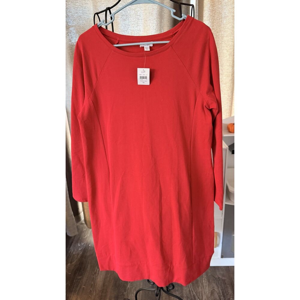 NWT J.Jill Red Long Sleeve Soft Scoop Neck Shift Dress Tunic Top Medium